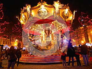 Carousel at a Christmas market in Brussels Belgium