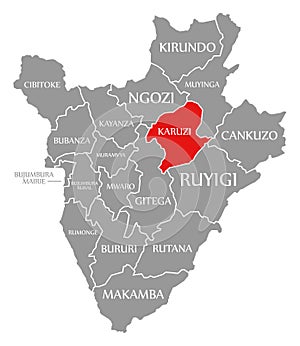 Karuzi red highlighted in map of Burundi