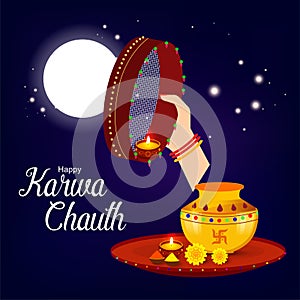 Karwa Chauth with nice and creative design illustration