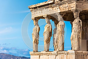 Karyatides statues, Erehtheio, on the Acropolis in Athens, Greece