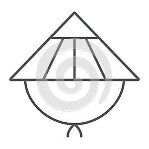 Kasa thin line icon, asian and cap, japanese hat sign, vector graphics, a linear pattern on a white background.
