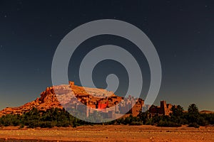 Kasbah Ait Ben Haddou at night in the Atlas mountains of Morocco