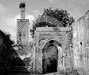 Kasbah Chellah in Rabat in Morocco in black and white