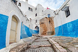 Kasbah des Oudaias blue stairs in Rabat, Morocco