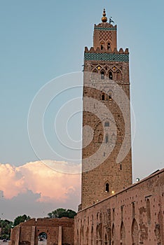 Kasbah or Koutobia Mosque, Marrakech, Morocco, copy-space