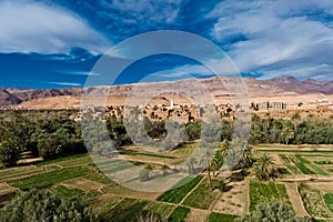 Kasbah and oasis in atlas mountains,morocco