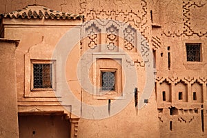 Kasbah Taourirt. Detail facade. Ouarzazate. Morocco.