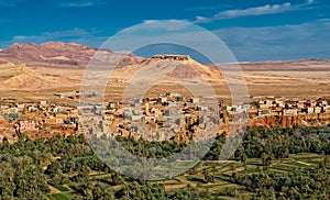 Kasbah town and oasis in atlas mountains,morocco