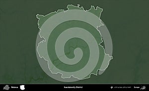 Kasciukovicy District highlighted, Belarus. Physical