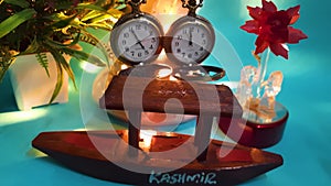 Kashmir Toy Boat Two Golden Pocket Clock