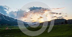 Kashmir valley, sunset panorama HDR photo