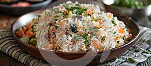 Kashmiri modur pulao, a sweet rice dish with dried fruit and nuts photo