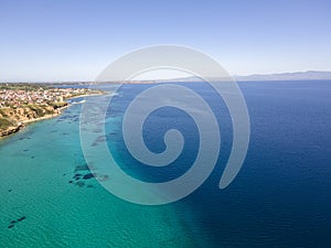 Kassandra coastline near town of Nea Fokea, Chalkidiki, Greece