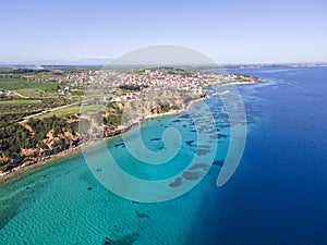 Kassandra coastline near town of Nea Fokea, Chalkidiki, Greece