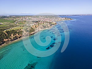 Kassandra coastline near town of Nea Fokea, Chalkidiki, Greece