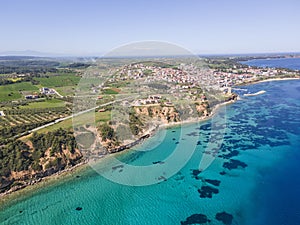 Kassandra coastline near town of Nea Fokea, Chalkidiki, Greece