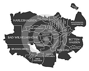 Kassel city map Germany DE labelled black illustration