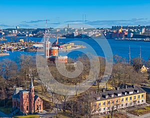 Kastellet Stockholm in Kastellholmen island. Aerial view photo of Sweden capital