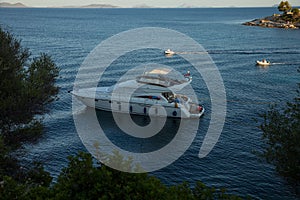 KASTOS island, GREECE-August, 2021. Anchored yacht off the coast of the KASTOS island, Lefkada Regional unit, Ionian