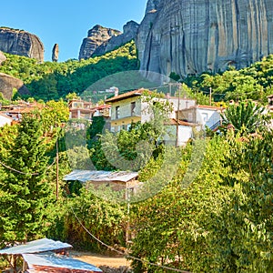 Kastraki village at the foot of Meteora rocks