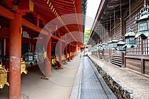 Lanterns in Kasuga Taisha Shrine, Nara, Japan. Many lanterns in row