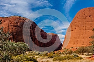 A scenic view of Kata Tjuta The Olgas on a sunny day, Australia