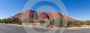 Kata Tjuta monolits in the morning, access road view, Yulara, Ayers Rock, Red Center, Australia