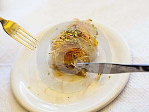 Kataif cake on a plate