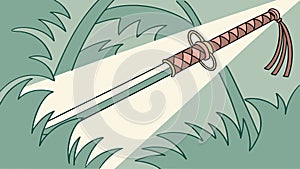 Katana Blade in Green Jungle Foliage, Adventure Theme, vector design Generative AI photo