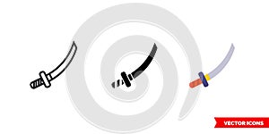 Katana icon of 3 types color, black and white, outline. Isolated vector sign symbol