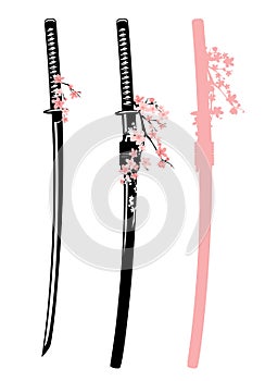 Katana sword and sakura blossom vector design photo