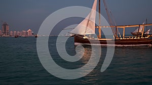 Katara eleventh traditional dhow festival in Doha Qatar night shot from sailing boat