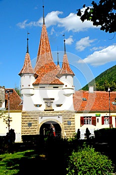 Katerina Gate in the old town. Landscape in town Brasov (Kronstadt), in Transilvania.