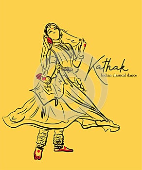 Indian classical dance Kathak sketch or vector illustration photo