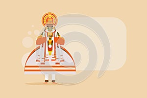 Kathakali artist greets with a traditional gesture with copy space