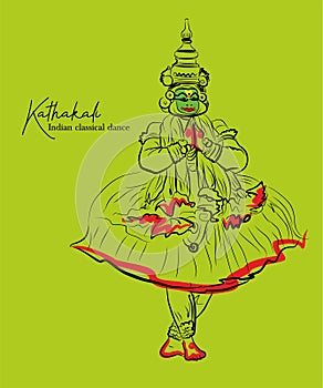 Indian classical dance Kathakali sketch or vector illustration photo