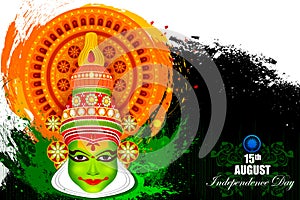 Kathakali dancer face on Indian Independence Day celebration background photo