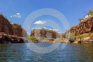 Katherine Gorge on an early morning cruise up the river with wonder reflections and beautiful scenery, Northern Territory, Central