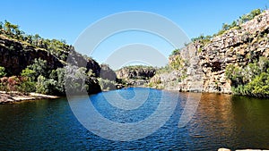 The Katherine River flowing through a rocky gorge in Nitmiluk National Park, Australia