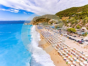 Kathisma Beach birds eye view in Lefkada Island, Greece