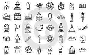 Kathmandu icons set outline vector. Tourism skyline