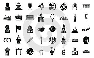 Kathmandu icons set simple vector. Tourism skyline