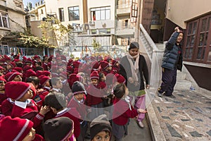 KATHMANDU, NEPAL - pupils during dance lesson in primary school.