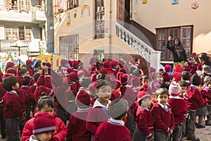 KATHMANDU, NEPAL - pupils during dance lesson in primary school.