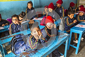 KATHMANDU, NEPAL - pupils in English class at primary school.