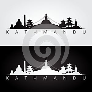 Kathmandu skyline and landmarks silhouette