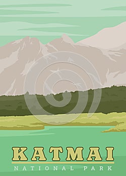 katmai national park poster vintage vector illustration design. national park in southwest alaska ,america. vintage poster design
