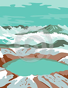 Katmai National Park and Preserve at Summit Crater Lake of Mount Katmai Alaska United States WPA Poster Art Color