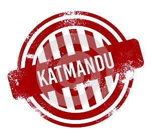 Katmandu - Red grunge button, stamp photo