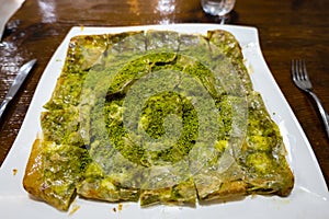 Katmer, famous Turkish dessert in Gaziantep, the food capitol of Turkey.